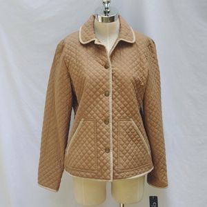 NWT Ladies tan quilted jacket, suede trim, Chaps, sz L